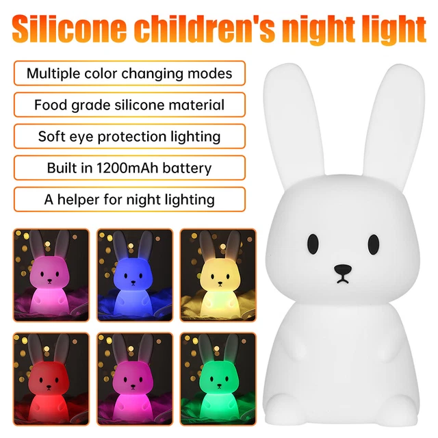 RABBIT LED SILICONE Night Light 7 Color Touch Sensor USB Rechargeable
