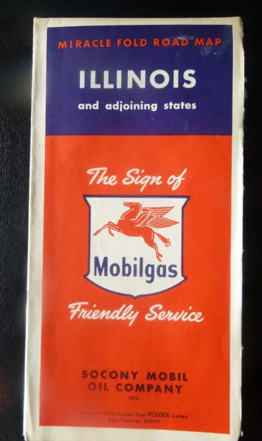 1956 Illinois road map Socony Mobil   oil  gas Mobil route 66