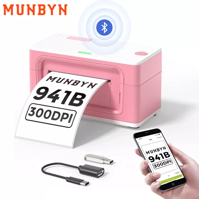 MUNBYN Bluetooth 300DPI Shipping Label Printer 4x6 Thermal Label for USPS FedEx