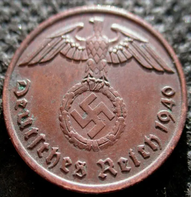Germany Third Reich 1940 Authentic UNCLEANED 2 Pfennig Coin in 2x2 Coin Holder