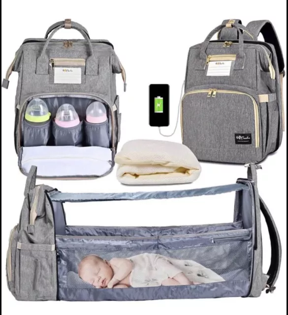 3 in 1 Foldbale Diaper Bag & Backpack w/ Baby Bed Portable Bassinet Crib Travel