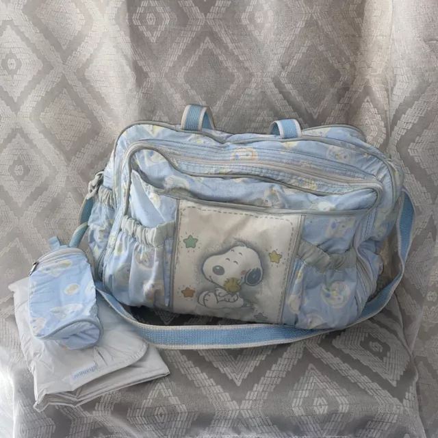 Vintage Baby Snoopy Pastel blue Diaper Bag with changing pad and Bottle carrier