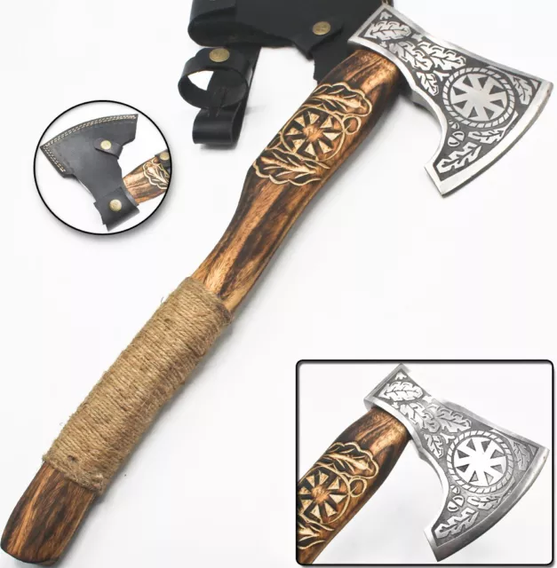 Custom Fordged Hand Made  High Carbon Steel AXE Wood Handle With Leather Shealth