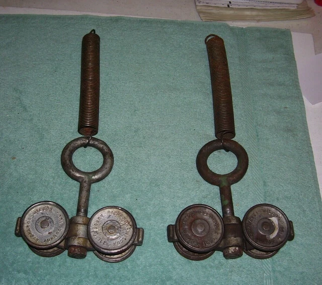 Pair Vintage Richards- Wilcox cast Barn Door Roller Sliders Trolley Aurora ILL.