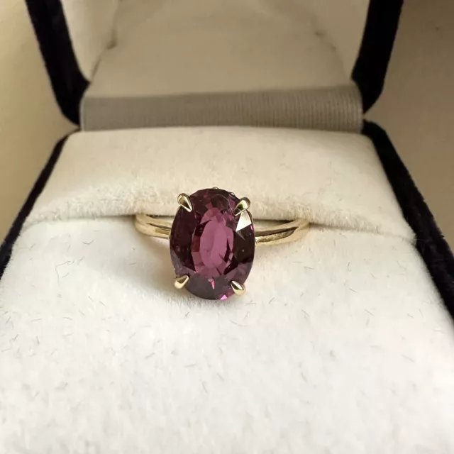 14k Yellow Gold Rhodolite Garnet Oval Solitaire Ring 2.55 Carats