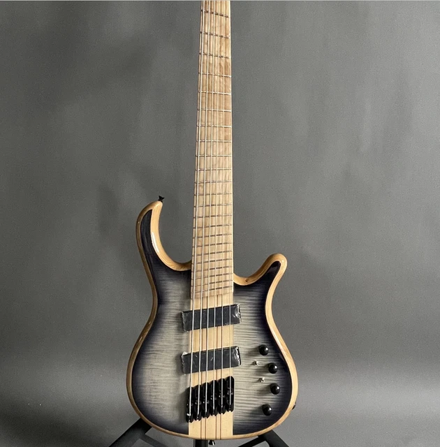 CUSTOM 6STRING ELECTRIC bass guitar gray neck thru body fanned frets