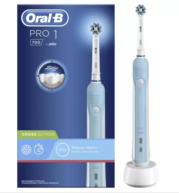 Oral-B PRO 700 CrossAction Elektrische Zahnbürste - Blau - mit 4 neuen Aufsätzen