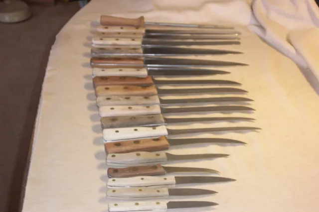 Lot of 20 Vintage all Chicago Cutlery Knives w/Sharpener ,check list,