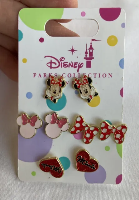 Disney Parks Collection Jewelry Minnie Mouse Heart & Bow Kids Earrings Set of 4