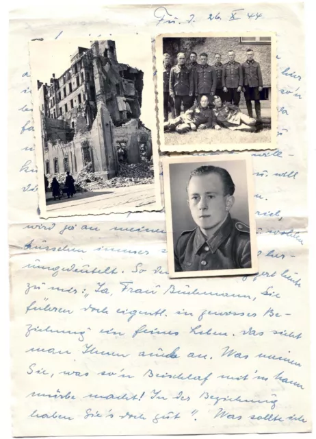 B/121 Ww2 Original German Feldpost Letter With Photos Of Wehrmacht Soldiers