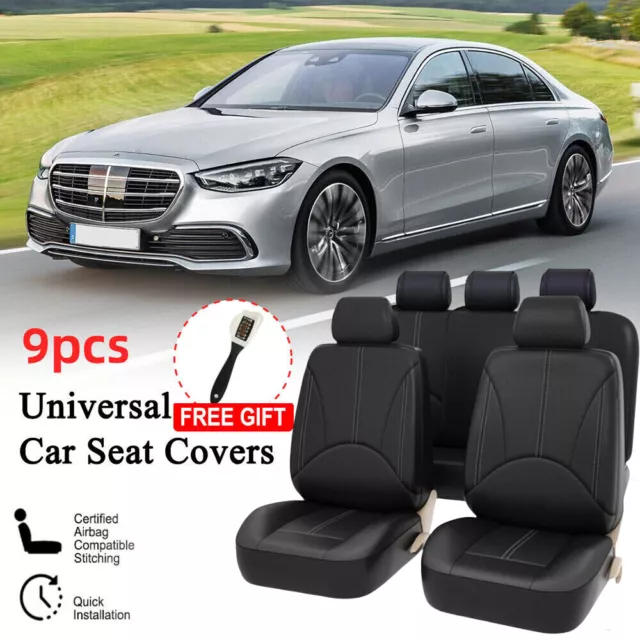 9 Pcs Universal Car Seat Covers Leather Look Waterproof Full Set Heavy Duty UK