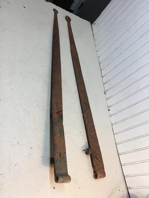 Antique Hand Forged Iron Barn Door Strap Hinges Pair  34” Long x 1.5 in 4