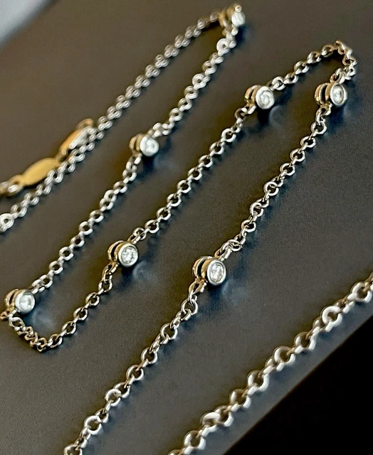 18ct White Gold Diamond Necklace 1ct By The Yard Two Sided chain One Carat