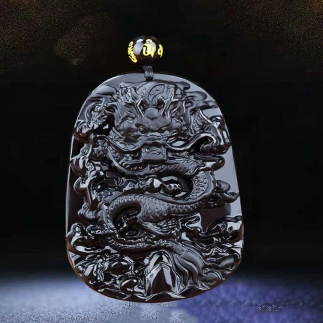 Natural 100% Obsidian Carved Dragon Lucky Amulet Pendant Keychain Clavicle