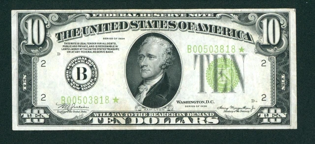 **STAR** $10 1934 LGS LIME ((LIGHT GREEN SEAL)) Federal Reserve DAILY AUCTIONS 2