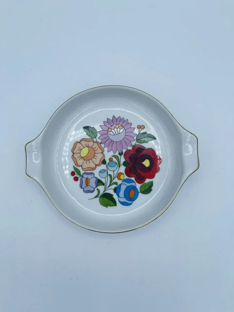 Vintage Kalocsa Hungarian Trinket Dish Hand Painted Porcelain 5" Original Box