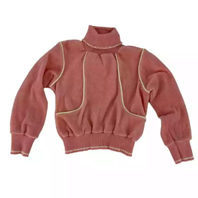 Vintage Sears Girl’s Terry Cloth Sweater turtleneck Pink Medium
