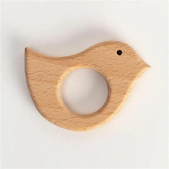 New Bambino Wooden Bird Shaped Baby Teether & Gift Box Teething Ring Soother Toy