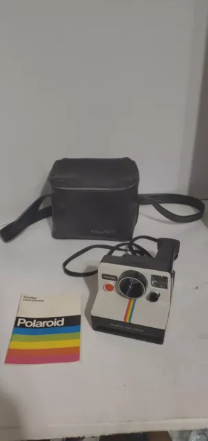 Polaroid SX-70 One Step White Rainbow Stripe Instant Land Camera With Case