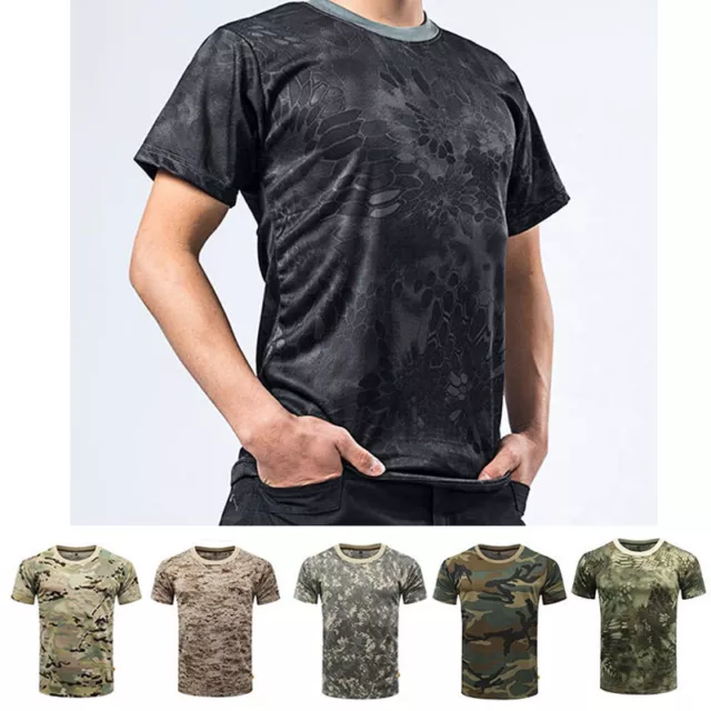 Mens Camouflage T Shirt Military Hunting Fishing Gym Quick-drying T-shirt Tops