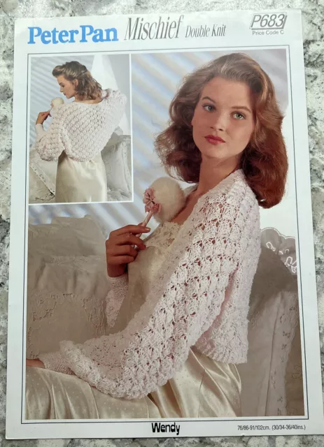 Vintage Wendy Peter Pan DK Mischief Lacy Bed Jacket Cardigan Knitting Pattern