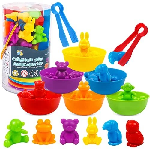Counting Animal Matching Games Color Sorting Toys with Bowls Preschool Animals
