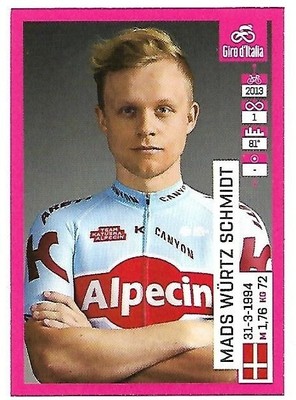 Figurina Ciclismo Panini 102 GIRO D'ITALIA n.338 Mads Wurtz Schmidt Alpecin 