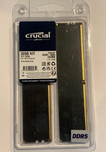 CRUCIAL 32GB (2 x 16GB) RAM (DDR5-4800) CL40 Desktop Memory