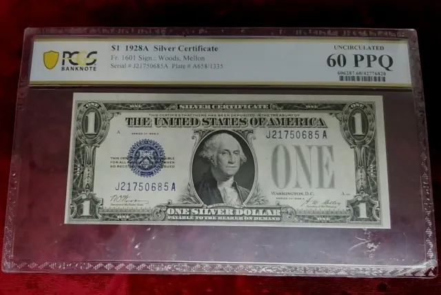 1928-A $1 Silver Certificate PCGS Banknote Uncirculated 60 PPQ FR# 1601