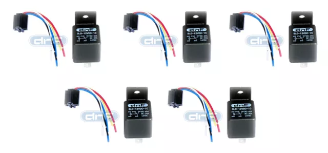 5 Pack 12V 30/40 Amp 5-Pin SPDT Automotive Relay with Wires & Harness Socket Set