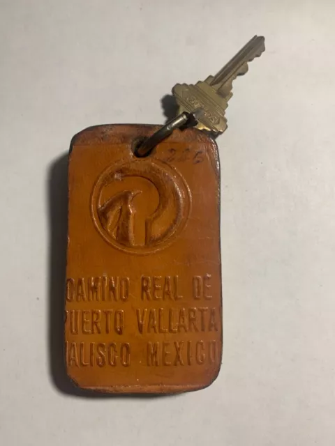 Camino Real Hotel Motel Room Key LEATHER Fob & Key Puerto Vallarta Mexico #225