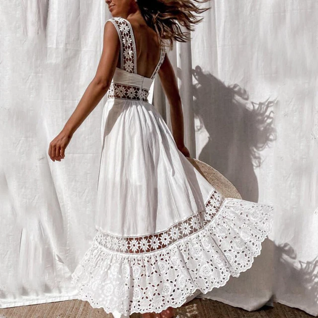Festa Vestito Maxi Abito Cocktail Prendisole Estate Sera Pizzo Boho Spiaggia USA