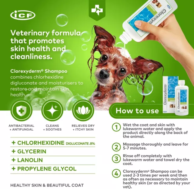 Clorexyderm Dog Shampoo 0.8% for Itchy Skin Relief & Yeast Allergies - Dog