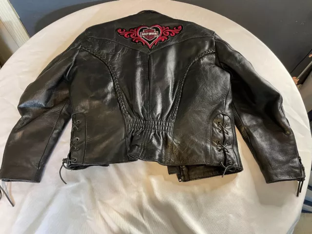 Women's Motorcycle Style  Leather Jacket with Harley Davidson patch size Medium