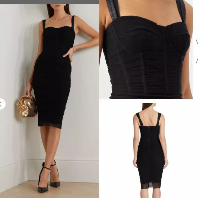 Dolce Gabbana Ruched Tulle Bustier Dress Black Midi Sz 42/6 $2690 Dolce Gabbana Ruched Tulle Bustier Dress Black Midi Sz 42/6 $2690