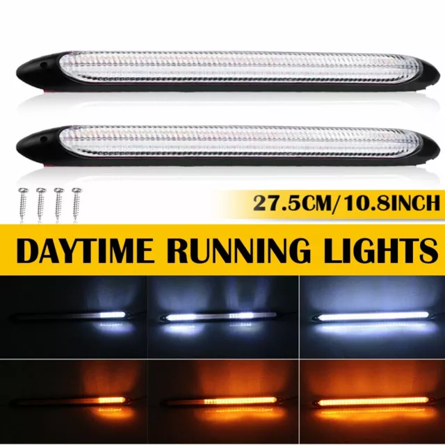 2x LED Switchback DRL Tube Light Strip Amber White Sequential Flow Turn Signal