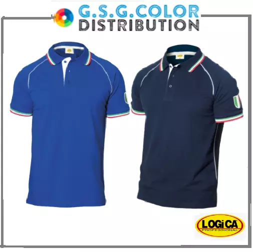 T-Shirt Polo Manica Corta 100% Cotone Con Colletto E Manica Striscia Tricolore