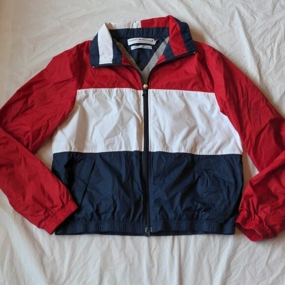 Tommy Hilfiger Vintage 90s Big Flag Boys Zip Up Windbreaker Jacket Size Medium