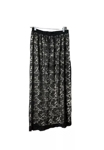 Vintage 90s Maxi Skirt Womens XL Floral Lace Print Black Renaissance Goth