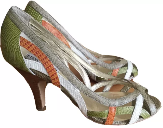 Steve Madden Women’s “SAAVOY” Multicolored Leather Peep Toe Sandals Size 8.5