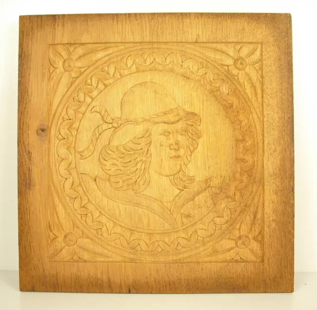 Profil d'homme Bas-relief panneau de bois sculpté carved wooden panel 30 cm