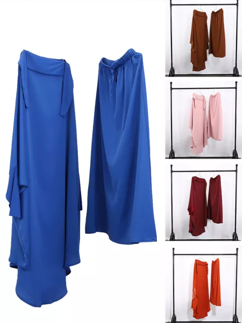 Muslim Women Khimar Skirt Abaya Prayer Dress Set Kaftan Jilbab Islamic Arab 2pcs