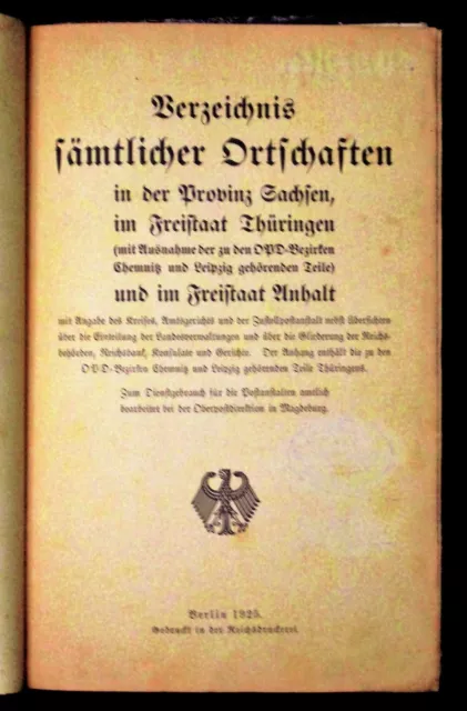 Verzeichnis sämtlicher Ortschaften in der Provinz Sachsen Thüringen Anhalt 1925
