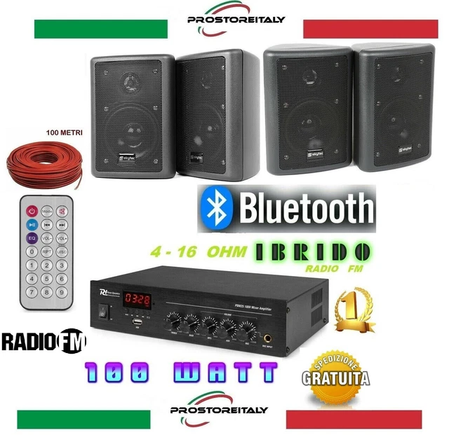 KIT AUDIO 1 FILODIFFUSIONE BLUETOOTH+USB+RADIO FM+TELECOMANDO+4 CASSE DA 5″ – Sistema Audio Completo