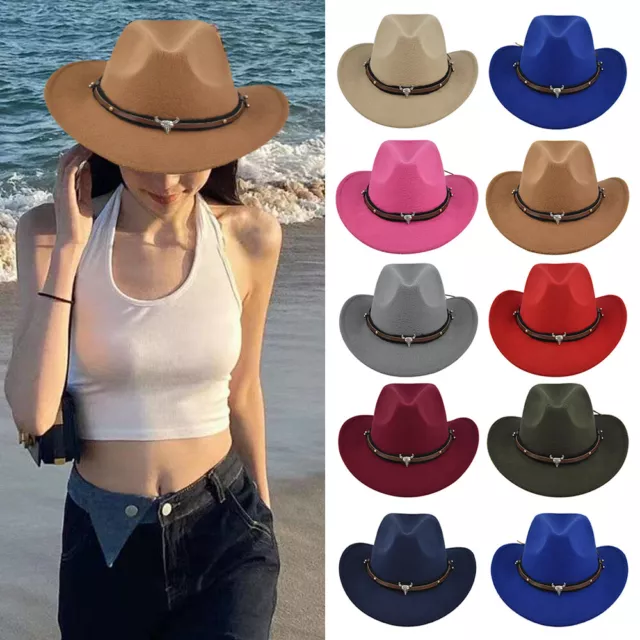 Wide Brim Wool Felt Fedora Panama Cowboy Girl Hat Sticky Hat Casual Jazz Cap