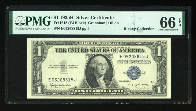 DBR $1 1935-H Silver Gem EJ Block Fr. 1618 PMG 66 EPQ Serial E05208815J