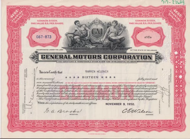 1950's General Motors Corporation Stock Certificate