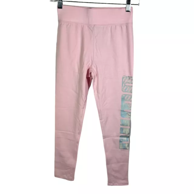 Girls PUMA Leggings Size LARGE (12-14) Light Pink White Logo Cute Sweatpants 3