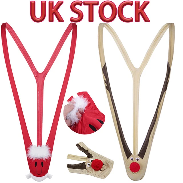 UK MEN ONEPIECE Underwear Christmas Pattern Mankini Thong Novelty