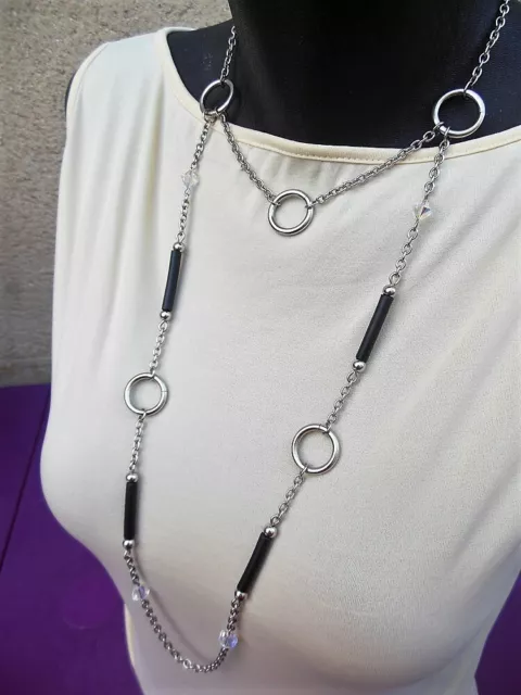 Grand collier de soumise, chaine BDSM en acier pour jeux de rôle, sautoir sexy